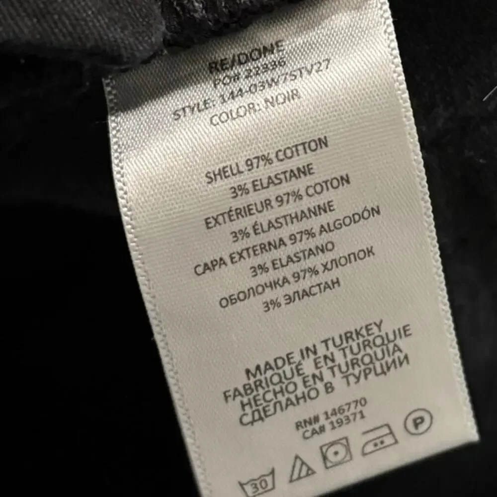 Re/Done Originals Black 70s Stove Pipe High-Rise Stretch Crop Jeans Size 30